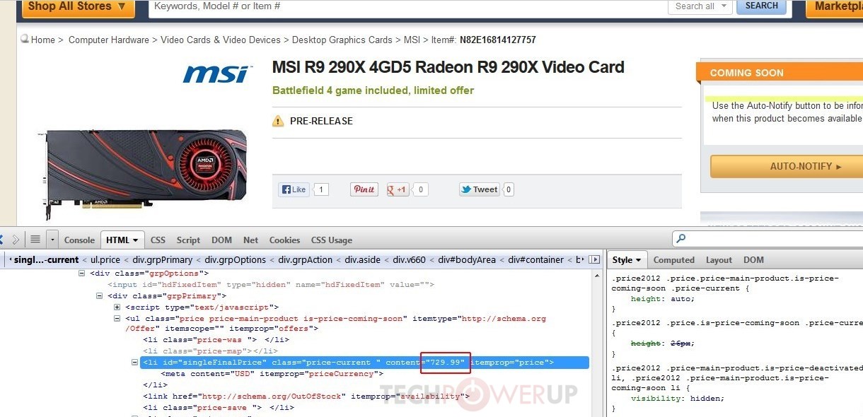 Rumor: Web Developer Tools Leaked the R9 290X Price?